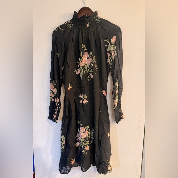 REFORMATION Women’s Black Floral Long Sleeve Mock Neck Valentin Crepe Midi Dress - Picture 1 of 6